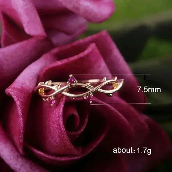 New “Host Pick” 18k Gold Over Silver Ruby Vine Ring - Picture 5 of 5